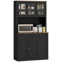 BUFFET DE-11213 6 Türen & 2 Schubladen mit Arbeitsplatte Schwarz - Schwarz, Holzwerkstoff (40/180/100cm) - ComfortXL