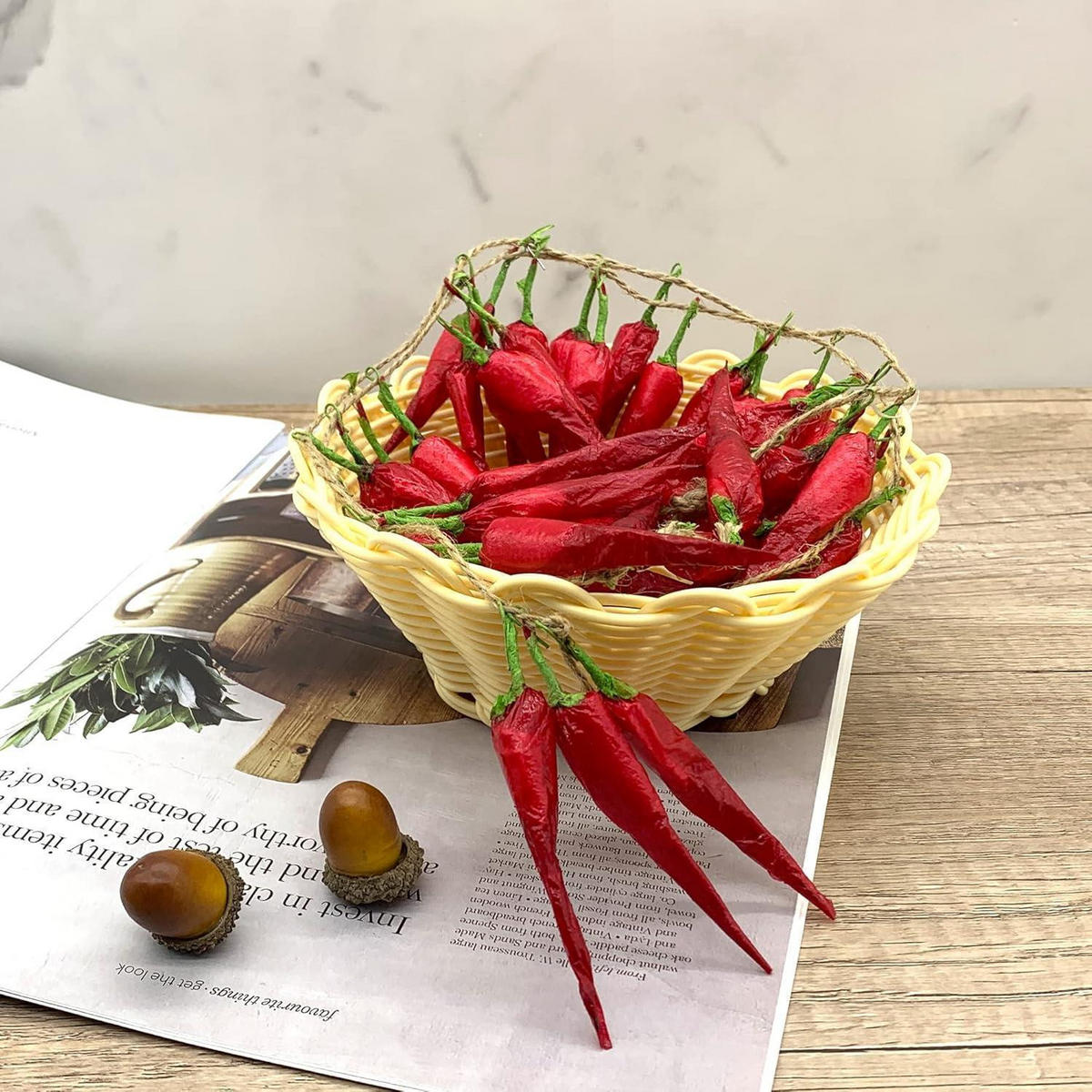 DEKORATION Zopf künstliche Chilis rot - Rot, Kunststoff (52cm)