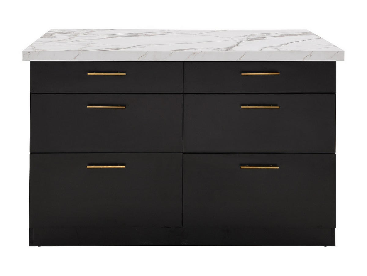 KÜCHENINSEL mit 6 Schubladen aus MDF & Metall - Schwarz & Marmor-Optik weiß - ALEGRITA - Schwarz, Holz (126/80/104cm) - Vente-Unique