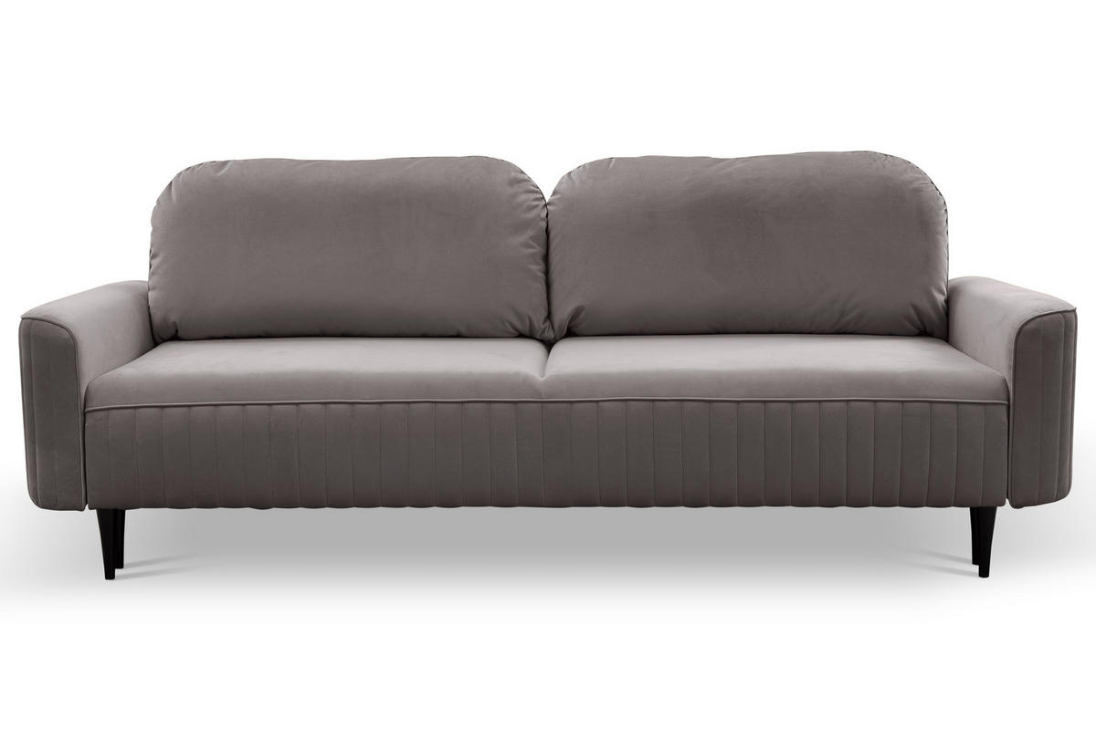 BETTSOFA FILO Grau Velours-Stoff mit Schlaffunktion - Grau, Holz (244/92/102cm) - MASSENO