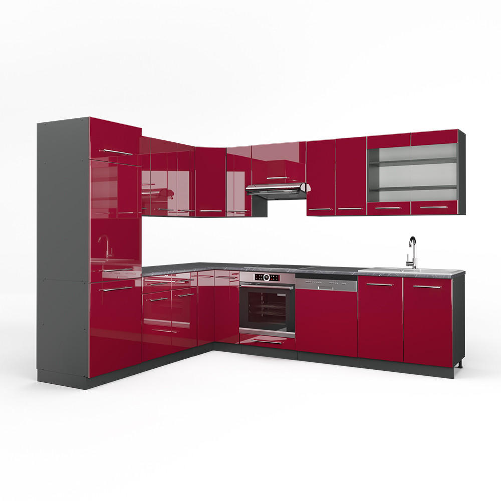ECKKÜCHE Fame-Line Bordeaux Hochglanz/Anthrazit 227 x 287 cm AP Anthrazit - Bordeaux/Anthrazit, Holzwerkstoff (287/81.6/60cm) - Vicco