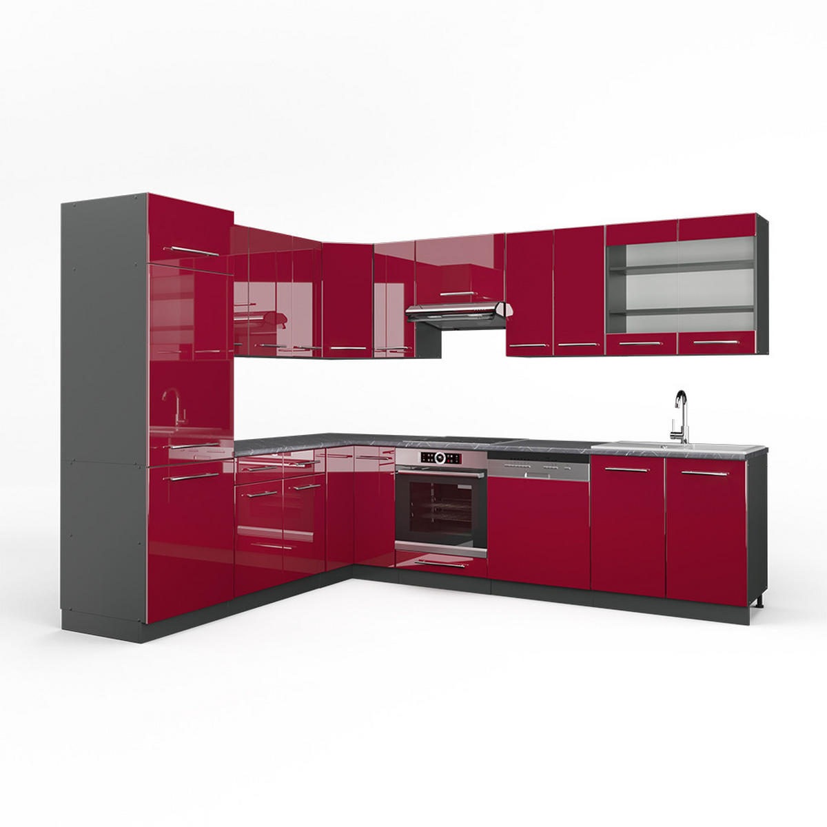 ECKKÜCHE Fame-Line Bordeaux Hochglanz/Anthrazit 227 x 287 cm AP Anthrazit - Bordeaux/Anthrazit, Holzwerkstoff (287/81.6/60cm) - Vicco