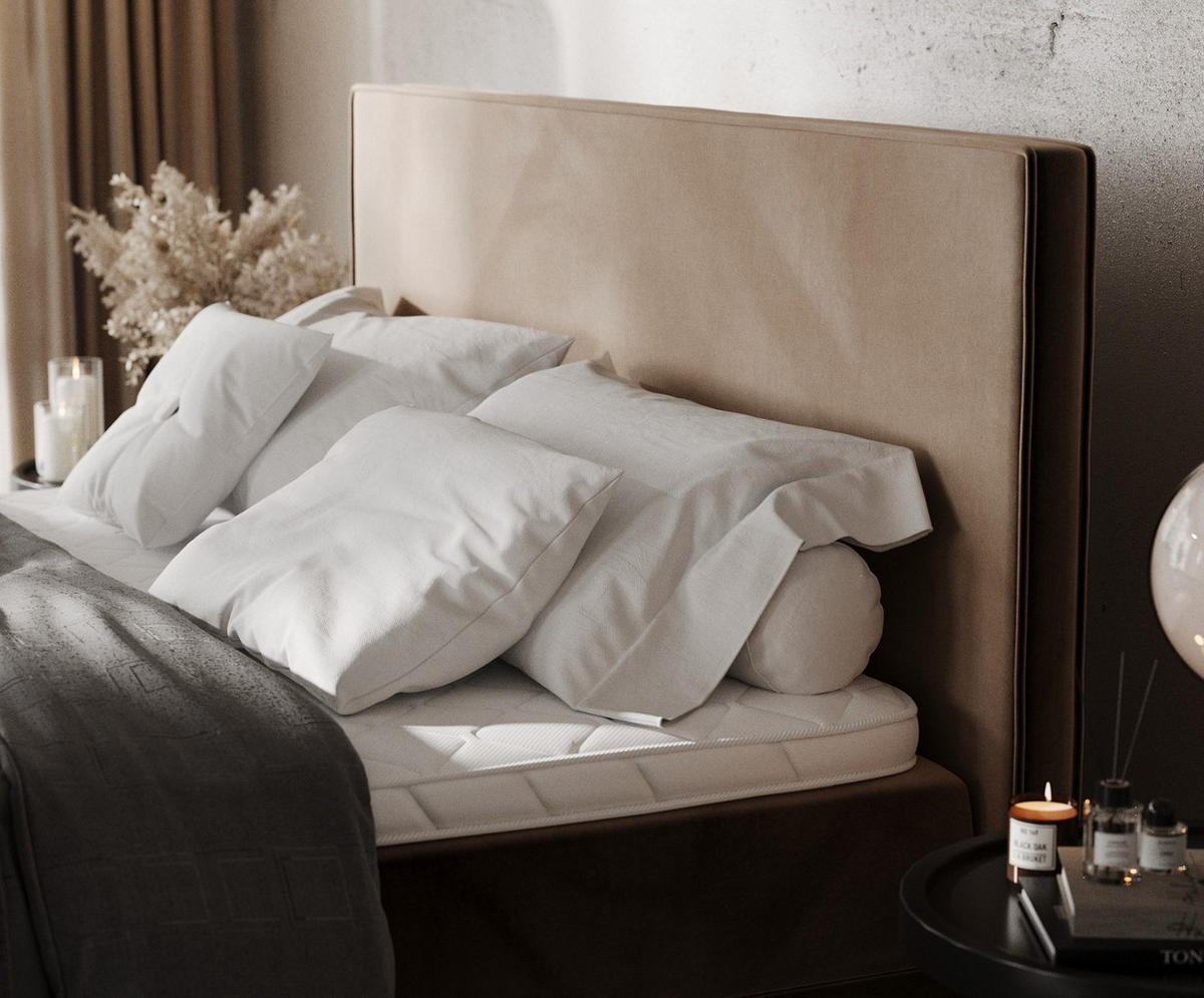 BOXBETT Velma 140/200 cm Braun im Paros Stoff - Schwarz/Braun, Holz/Holzwerkstoff (140/200cm) - AltaBeds