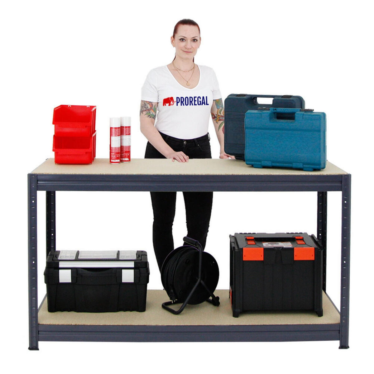 WERKBANK Dino 2er-Set höhenverstellbar 90x160x60cm Traglast 600kg Grau - Grau, Metall (320/90/60cm) - PROREGAL