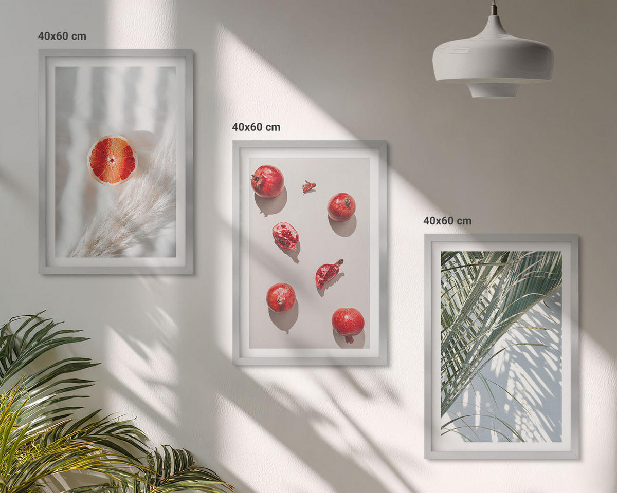 WANDBILDER 3er Set - 40x60 cm Silberner Rahmen - Feiertagspalmenfrüchte - Silberfarben, Kunststoff (40/60cm) - ArtPrintCave