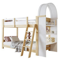 HAUSBETT 90/200 cm in Weiß/Natur mit Regal und Trittleiter - Naturfarben, Holzwerkstoff (90/200cm) - BEAOK