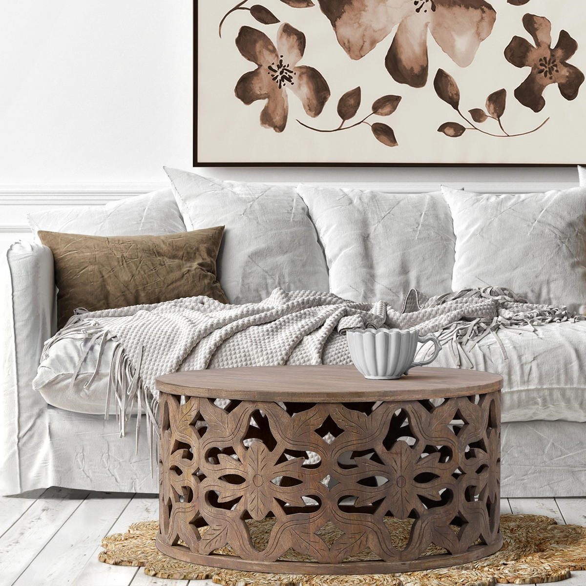 COUCHTISCH Ø100x45 cm rund Natur handgefertigt aus Mangoholz - Naturfarben, Holz (100/45/100cm) - WOMO-DESIGN