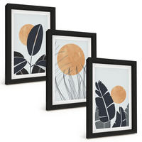 BILDER SET 3er Set - 20x30 cm Schwarzer Rahmen - Pflanzenmuster große Sonnen minimalistisch - Schwarz, Kunststoff (20/30cm) - TULUP