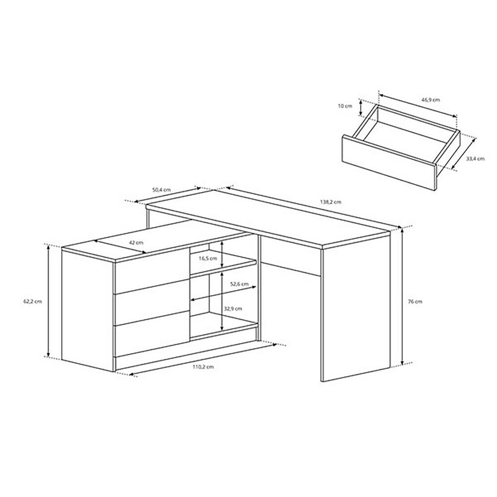 Thumbnail - Feldmann-Wohnen Schreibtisch, Graphit, Holz, 1 Fächer, 3 Schubladen, Freiform,Rechteckig, 138x50x76 cm, Arbeitszimmer, S...