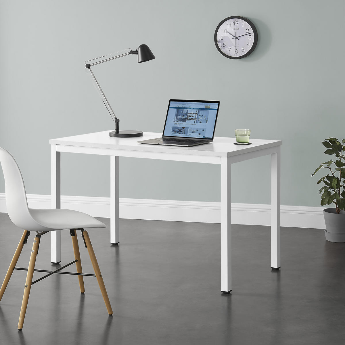 SCHREIBTISCH Odense - Weiß, Holzwerkstoff/Metall (60/120/75cm) - [en.casa]