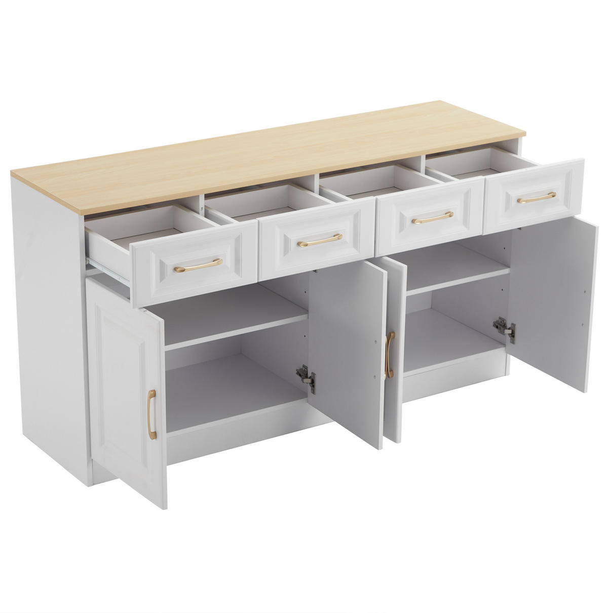SIDEBOARD, 140/40/75 cm, dřevotříska bílá/barva dubu, se 4 zásuvkami a 4 dveřmi - bílá, kompozitní dřevo (140/75/40cm) - BEAOK