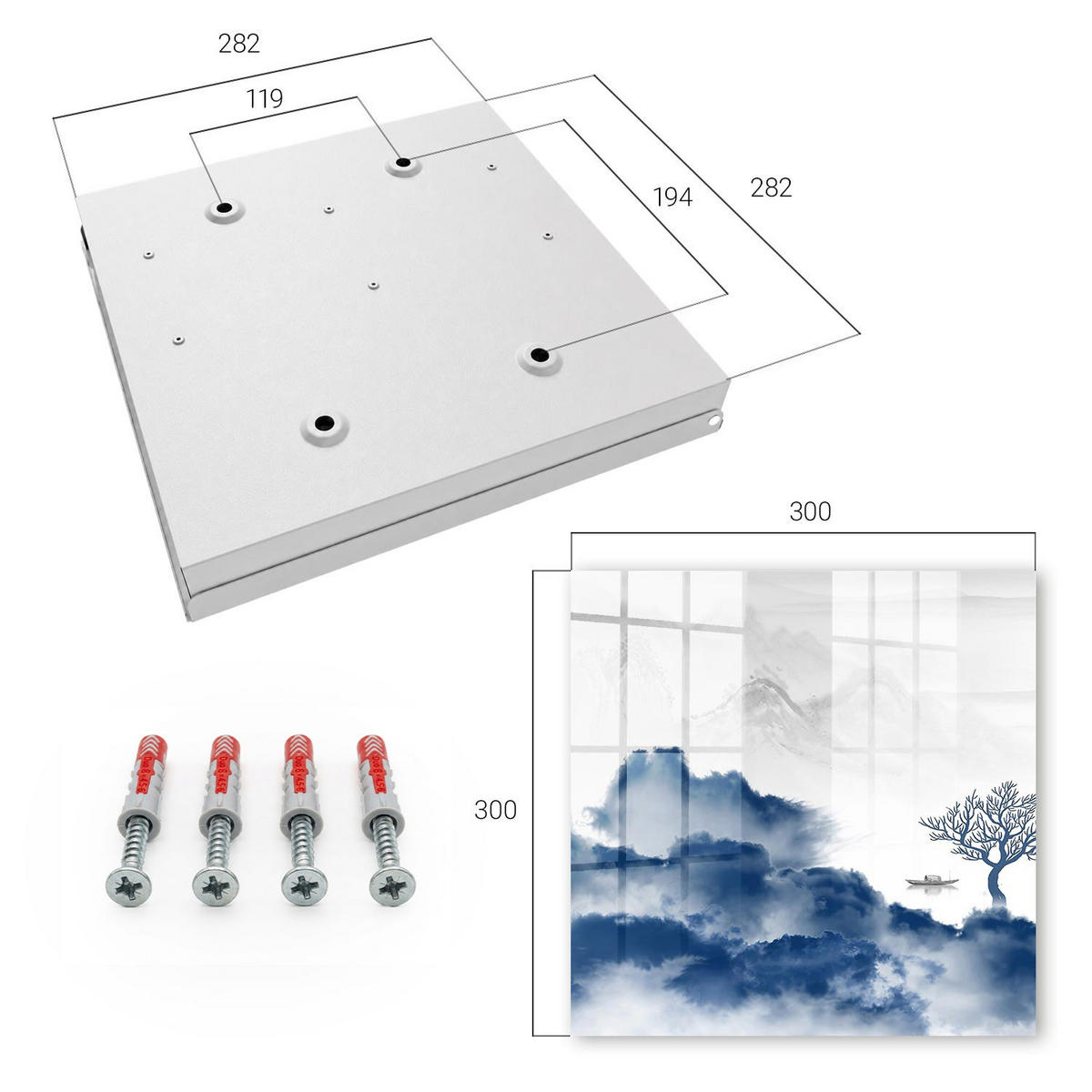 SCHLÜSSELBOX Weiß 30x30 cm – Türöffnung nach rechts - Geheimnisvolle Berge - Blau, Metall (30/30/5cm) - TULUP