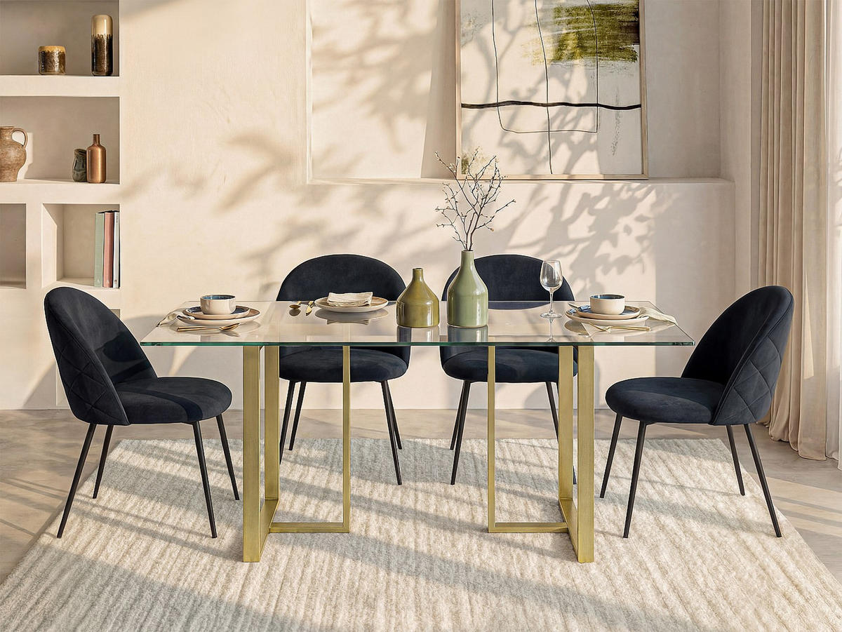ESSTISCH - 6 Personen - Glas - Transparent, Goldfarben NILESA - Transparent/Goldfarben, Glas (90/180/75cm) - Vente-Unique