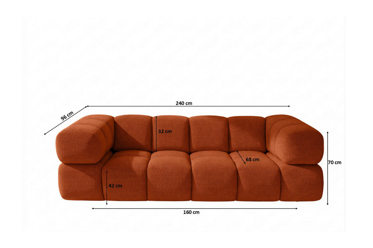 SOFA 3-SITZER, Strukturierter Premiumstoff Sonic, Kupfer, Averro - Orange, Holz (240/70/96cm) - Kaiser Möbel
