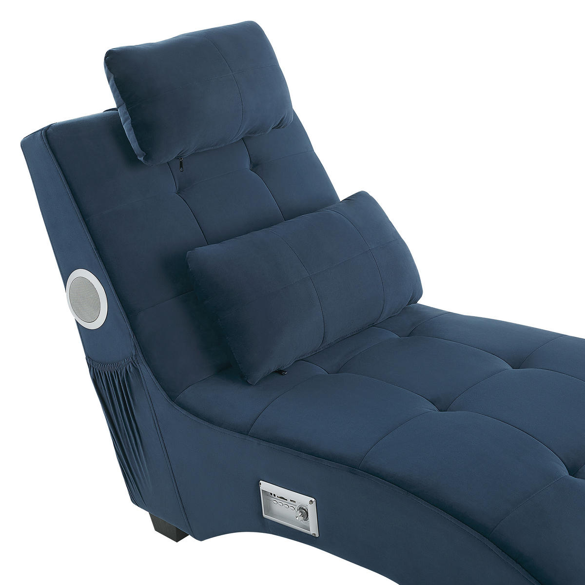 CHAISELONGUE Samtstoff Blau Simorre - Dunkelblau, Textil (157/82/66cm) - Beliani