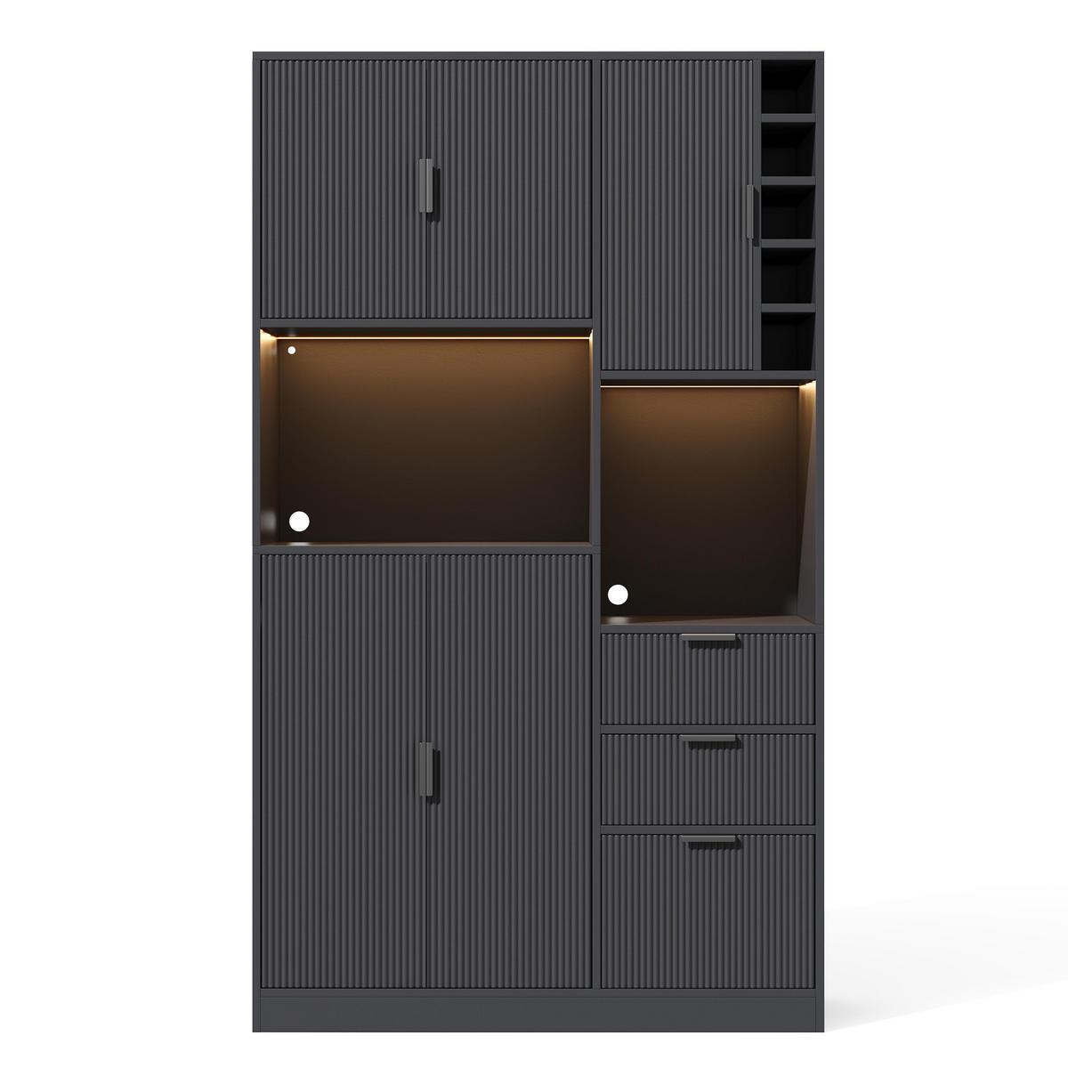 BUFFET 105/40/180 cm Schwarz mit 3 Schubladen, Weinregal und farbwechselnder LED-Beleuchtung - Schwarz, Holz (105/180/40cm) - Oxeza