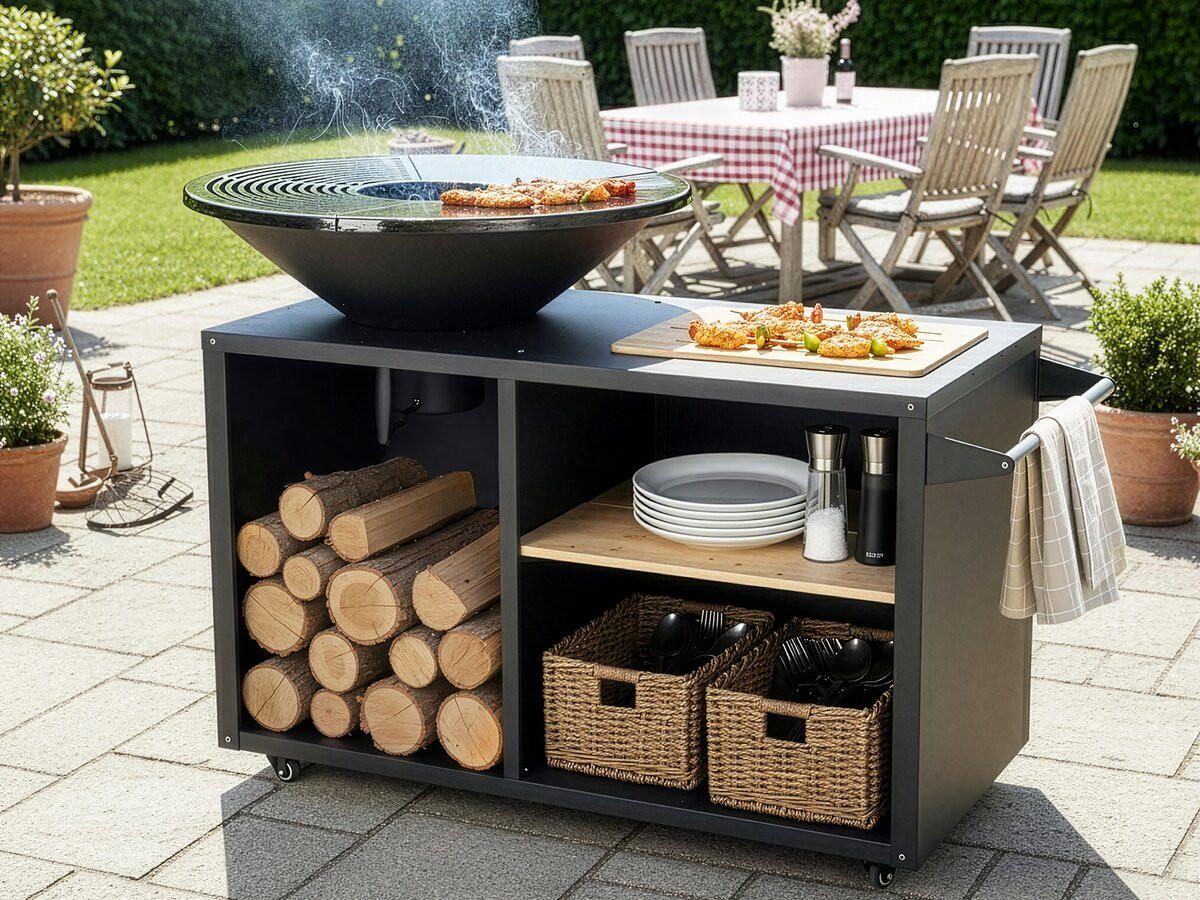 HOLZKOHLENGRILL maréchal Schwarz - Schwarz, Metall (81/96/142cm) - Habitat Garten