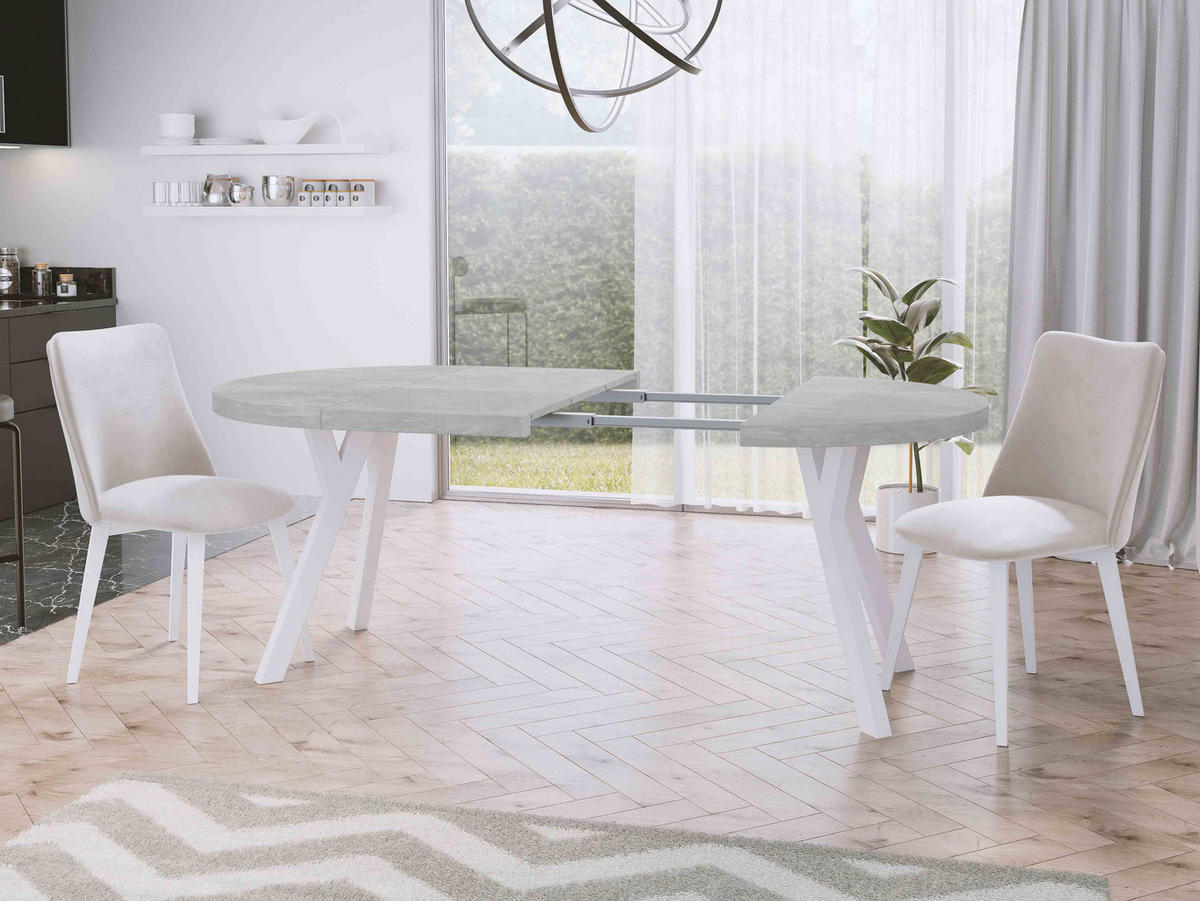 ESSTISCH Twixy runder ausziehbarer, Grauer Beton 100-150/100/76 cm - Hellgrau/Weiß, Holz/Holzwerkstoff (100/100/76cm) - WFL GROUP