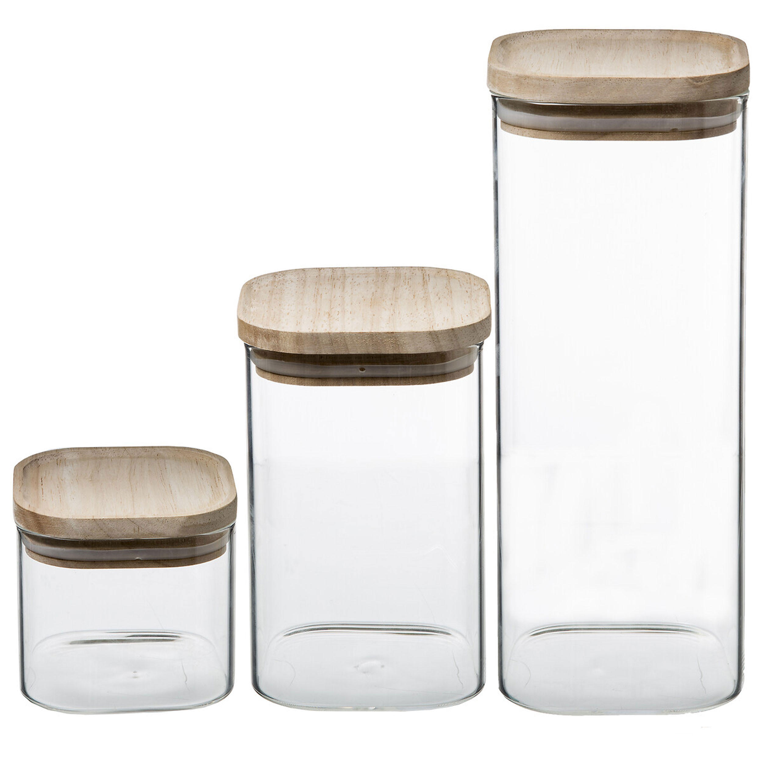 VORRATSGLAS Set 3-tlg., stapelbar mit Deckel, Borosilikatglas, Holz - Transparent, Metall - 5five Simply Smart