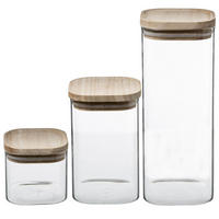 VORRATSGLAS Set 3-tlg., stapelbar mit Deckel, Borosilikatglas, Holz - Transparent, Metall - 5five Simply Smart