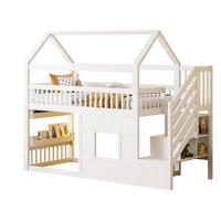 HAUSBETT 90/200 cm in Weiß mit Treppe, Ablage und LED aus Kiefernholz - Weiß, Holzwerkstoff - STILVORA