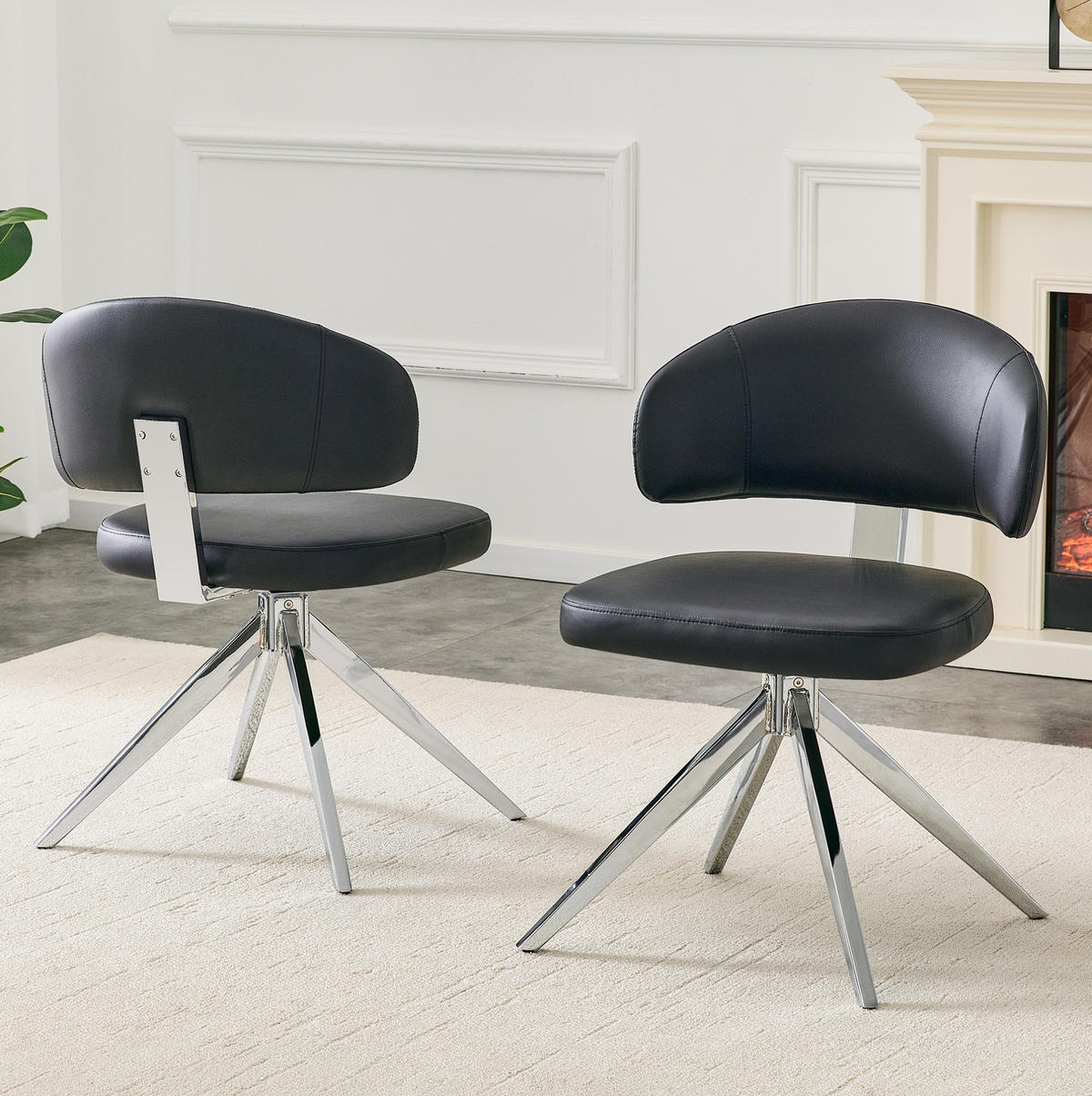 DREHSTUHL 360° drehbar mit Metallgestell PU Black - Schwarz, Metall (50.5/77/54.51cm) - Meubliv