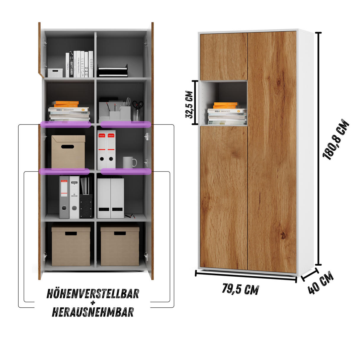 AKTENSCHRANK Amira T10 Eiche Wotan 180/80/40 cm - Eiche Wotan, Holzwerkstoff (80/180/40cm) - SIMPLYFURN