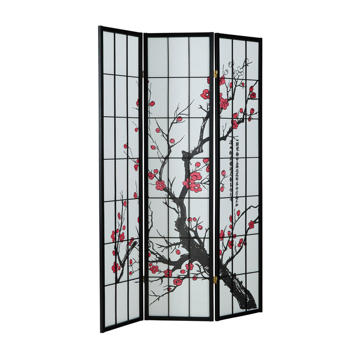 PARAVENT 3-tlg. 132/179 cm Schwarz Kirschmuster - Schwarz, Holz (132/179/2cm) - Homestyle4u