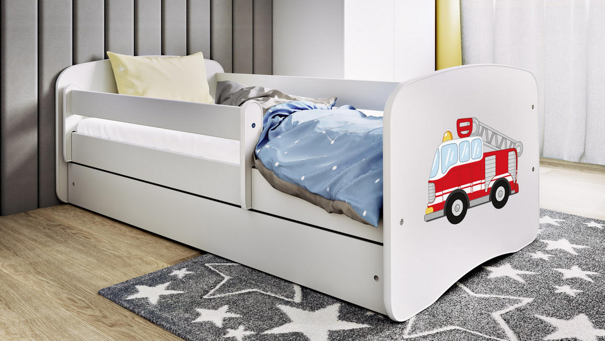 KINDERBETT Emily mit Schublade und Matratze, Weiß 70x140 cm - Rot/Weiß, Holzwerkstoff (140/70cm) - WFL GROUP