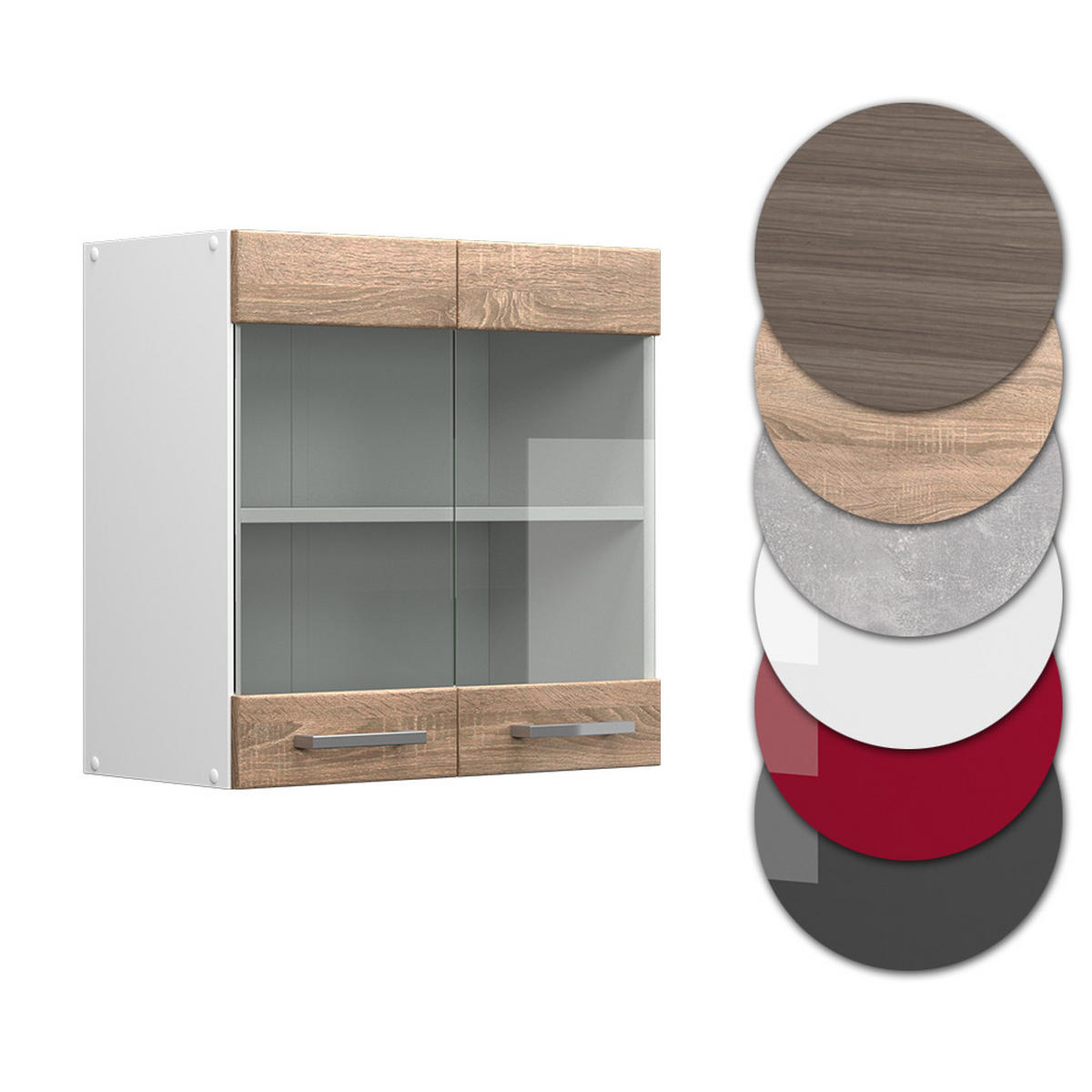 KÜCHENGLASSCHRANK R-Line Sonoma 60 cm - Weiß/Sonoma Eiche, Holzwerkstoff (60/60/31cm) - Vicco