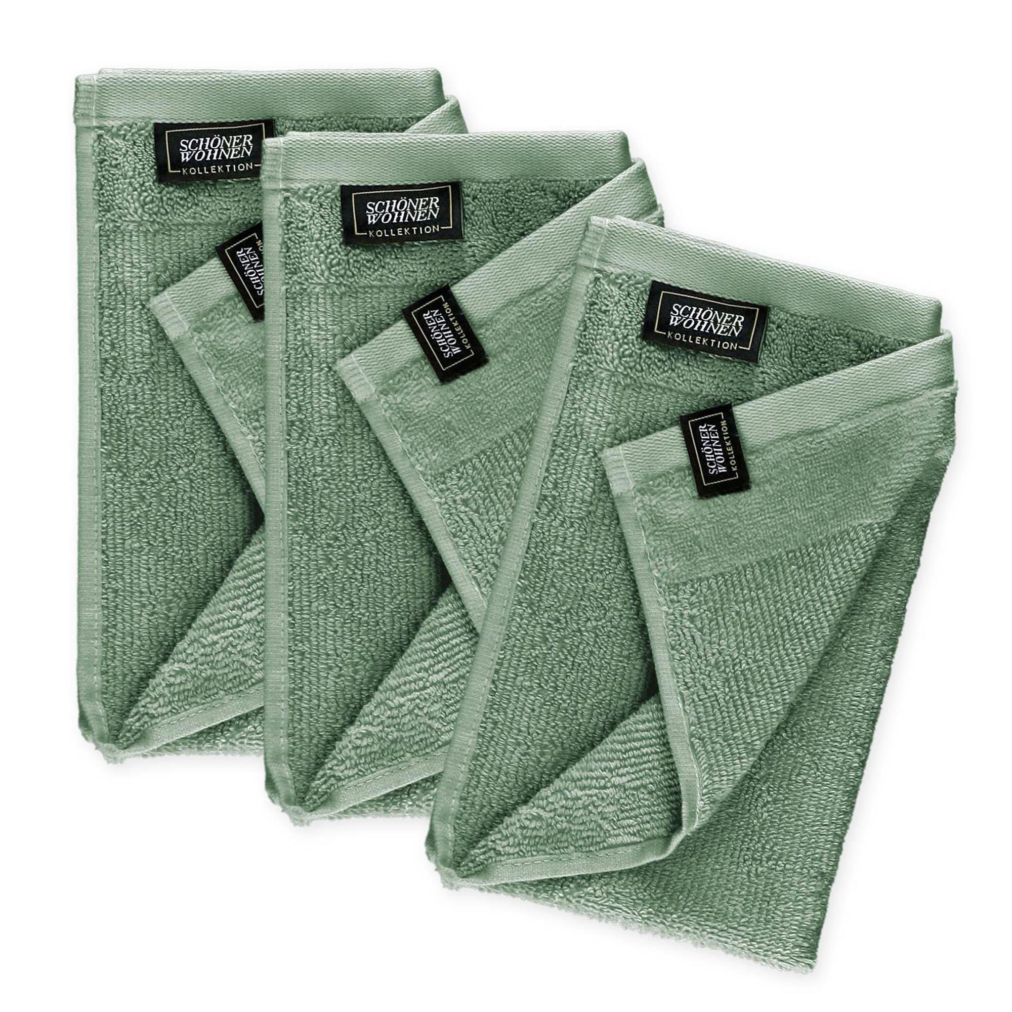 GÄSTEHANDTUCH 3ER SET AUS 100 % BAUMWOLLE SENSE - Grün, Textil (30/50cm) - Schöner Wohnen