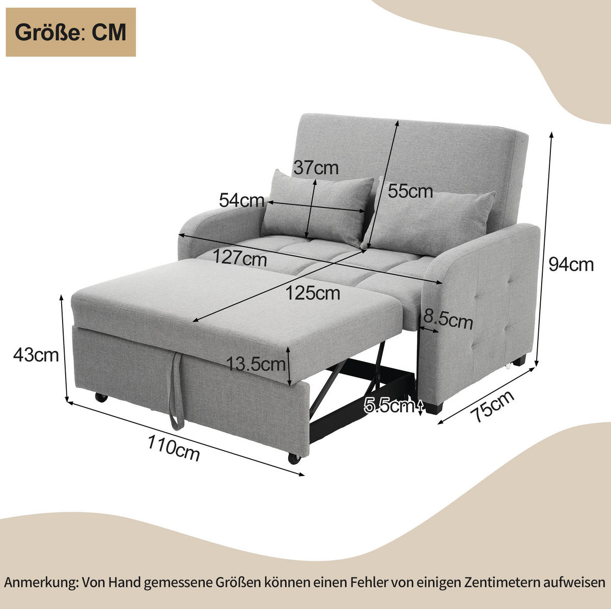 SCHLAFSOFA mit verstellbarer Rückenlehne 127x180 cm Antique Gray - Grau, Metall (75/94/127cm) - Meubliv