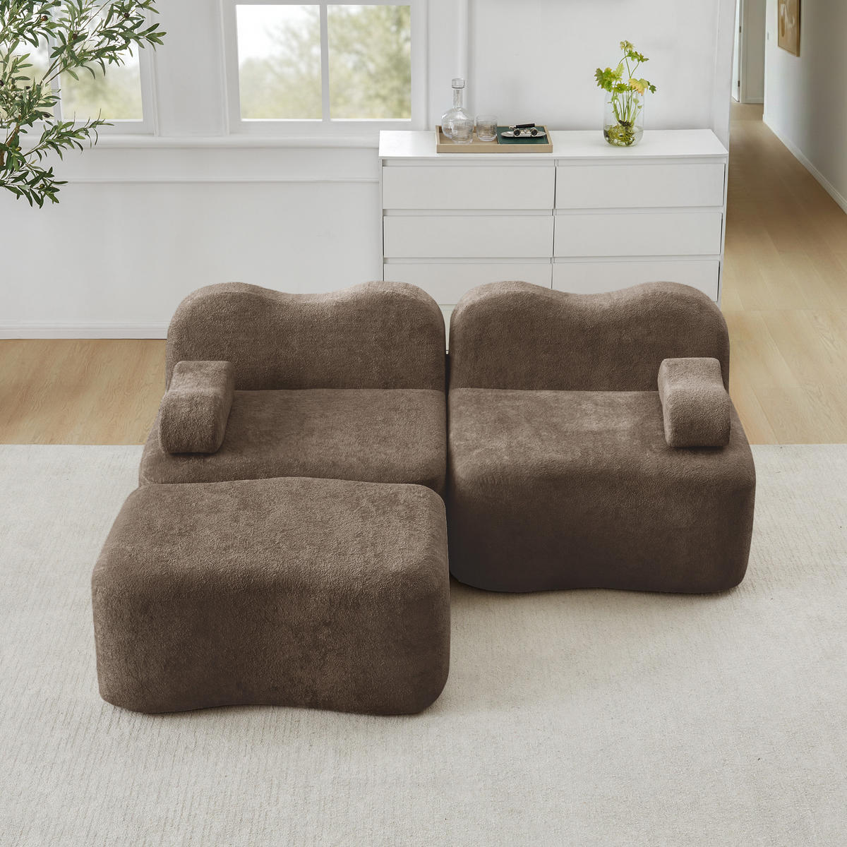 ECKSOFA 192×167×70 cm Velvet rahmenlos modular mit 1 Ottoman, braun - Braun, Textil (167/192cm) - Luhomfu