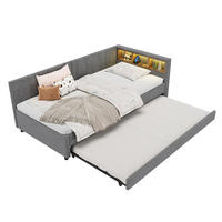 DAYBETT 90/200 cm Grau mit Ablagefach und LED-Beleuchtung aus Leinen - Grau, Textil (90/200cm) - OKWISH