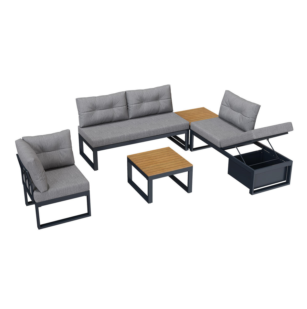 GARTENMÖBELSET modular mit Liegefunktion 191,5 x 191,5 cm Grau - Grau, Metall - Beauniv