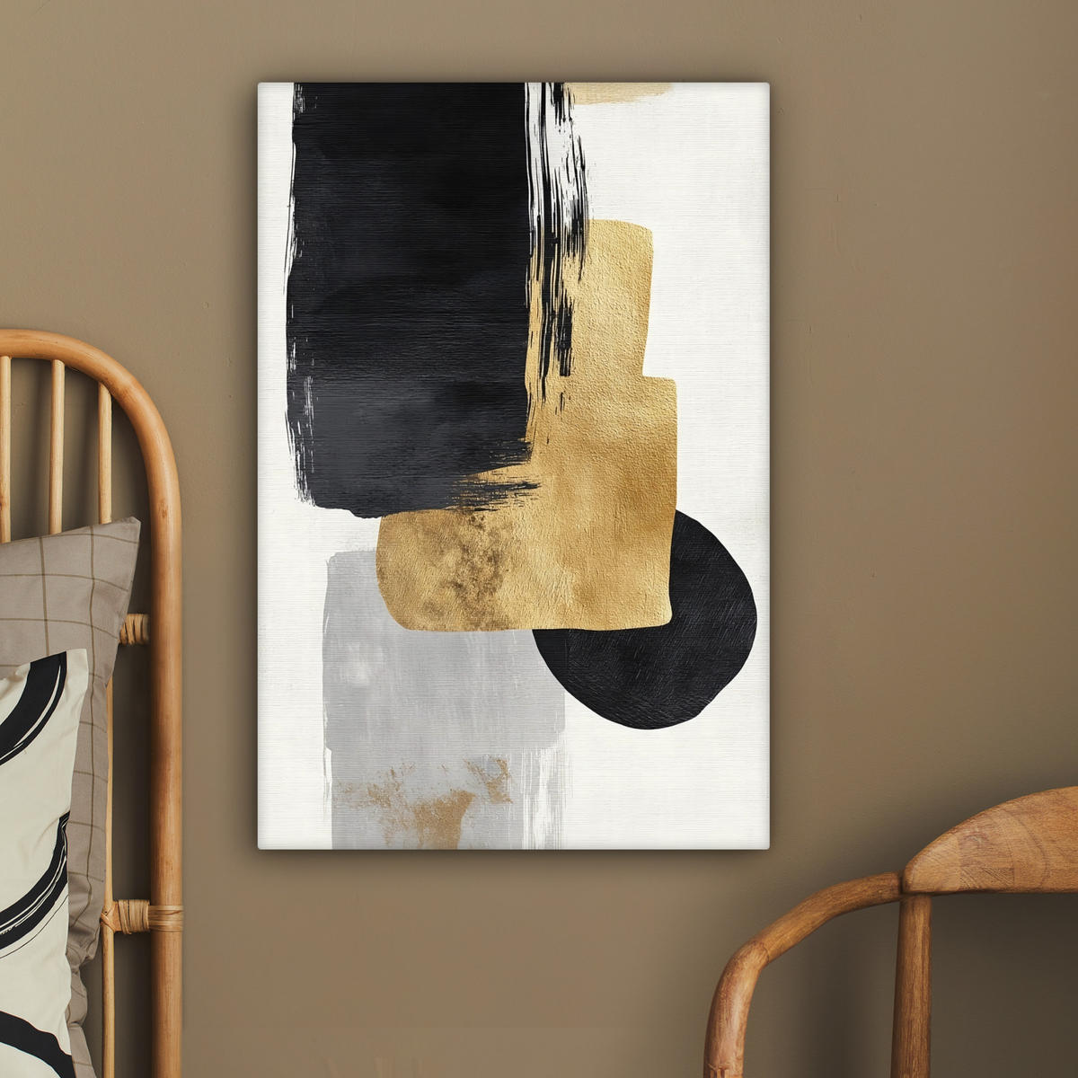 LEINWANDBILD Gold - Rechtecke - Kreise - Abstrakt Wanddeko 40x60 cm - Weiß, Textil (40/60cm) - MuchoWow