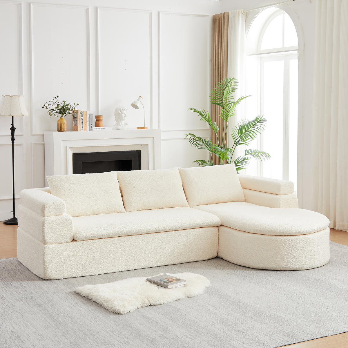 ECKSOFA 260/170/65 cm Beige Chenille mit Chaiselongue - Beige, Textil (260/170cm) - Oxeza