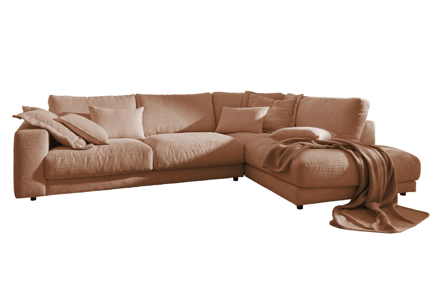 ECKSOFA MADELINE Braun Cord - Dunkelbraun/Schwarz, Kunststoff/Textil (325/224cm) - KAWOLA