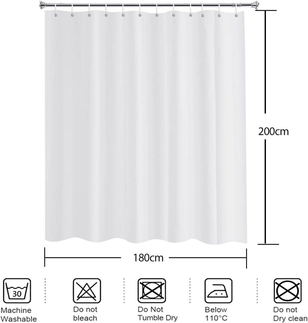 DUSCHVORHANG Weiß wasserdicht schimmelresistent mit Schlaufe Aufhängung Breite x Höhe 200 cm - Weiß, Kunststoff (180/200cm) - MCBOSON
