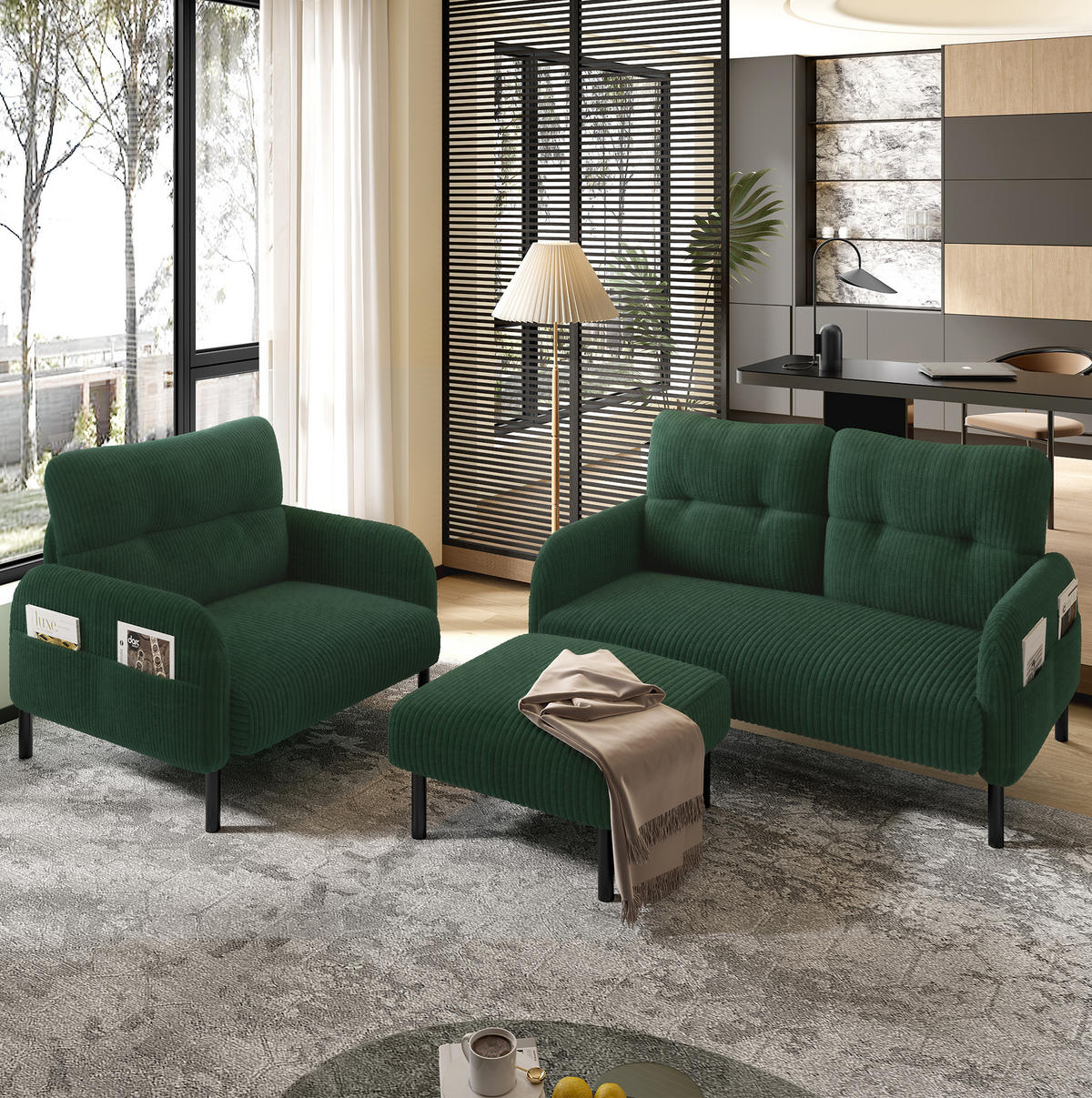 SOFA 2-Sitzer 120 x 75 x 79 cm Cord Emerald - Grün, Kunststoff (120/79/75cm) - Meubliv