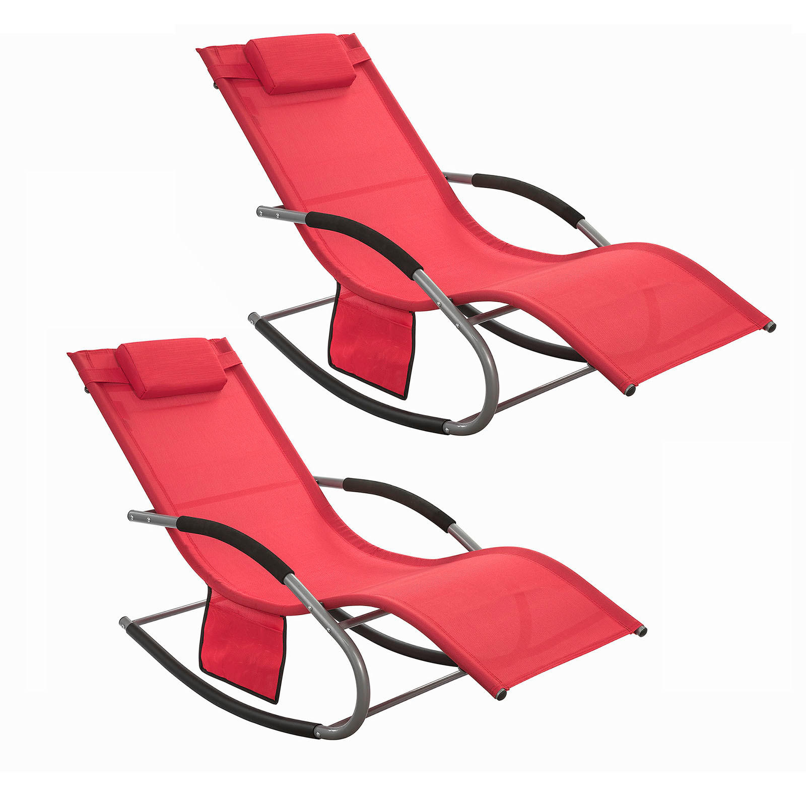 SONNENLIEGE 2er Set Rot - Rot, Metall (63/83/150cm) - SoBuy
