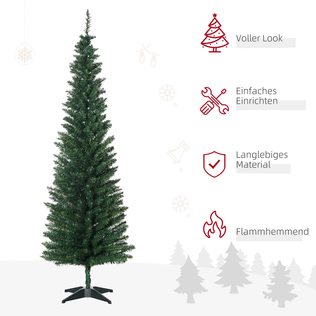 WEIHNACHTSBAUM 390 Spitzen Tannenbaum mit Kunststoffständer Grün - Grün, Kunststoff (180cm) - HOMCOM
