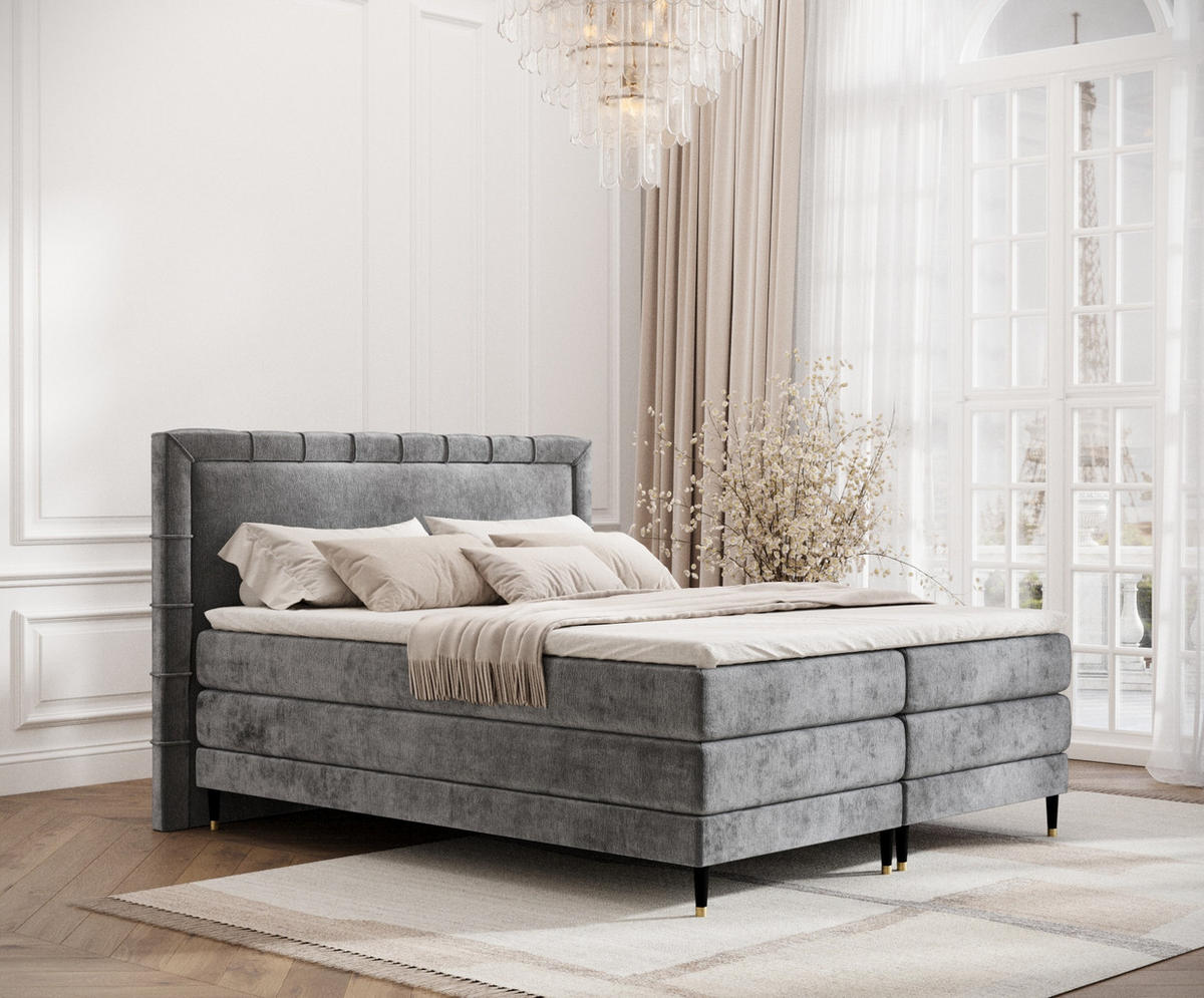 BOXSPRINGBETT Rimini Grau 140/200 cm mit Matratze und Topper - Schwarz/Grau, Holz/Holzwerkstoff (140/200cm) - Maison de Reve