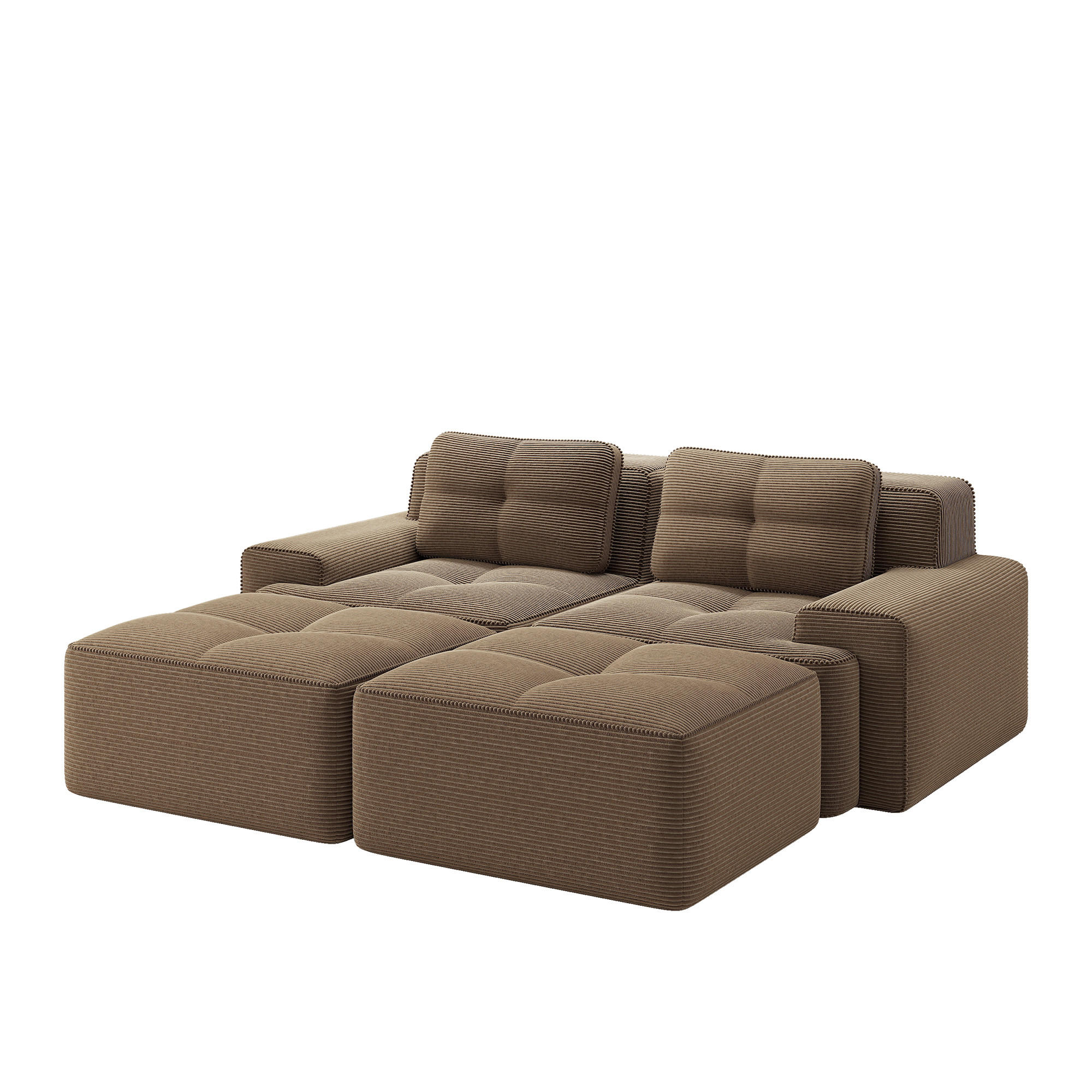 2-SITZER SOFA Cord Braun mit Ottoman - Braun, Textil (204/69/177cm) - WISHDOR