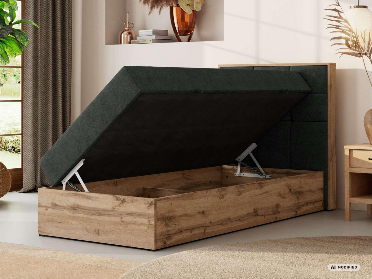 BOXBETT ALBERO 1 90/200 - Dunkelgrau Stukture - Topper Visco - H4 - Rechts - Dunkelgrau/Anthrazit, Kunststoff/Textil (90/200cm) - MKS