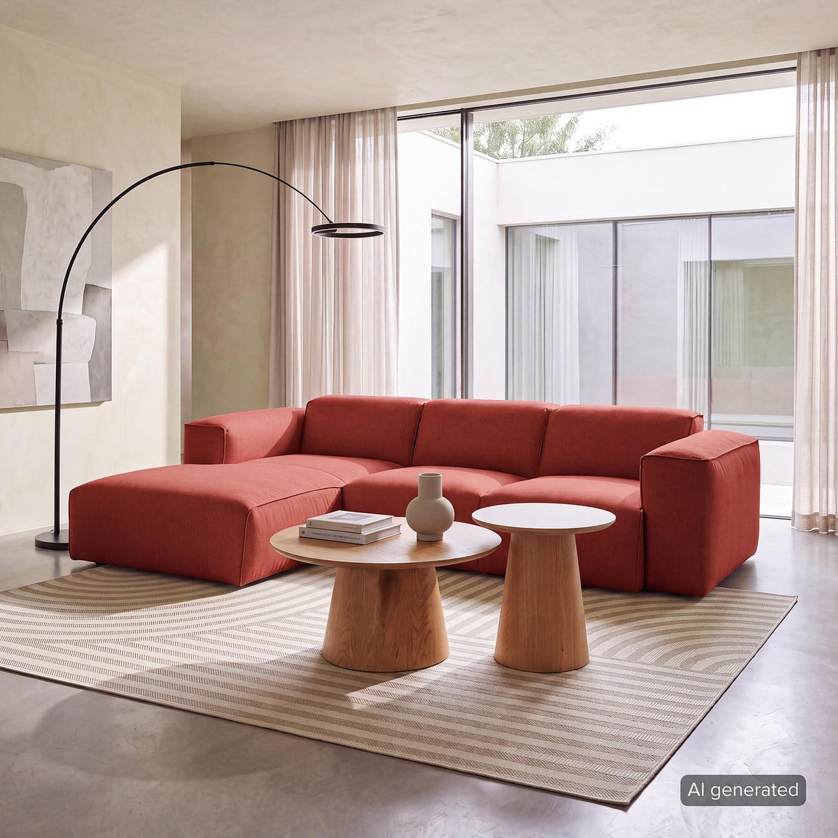 3-SITZER ECKSOFA mit Longchair - Rot/Schwarz, Kunststoff/Textil (251/173cm) - home24