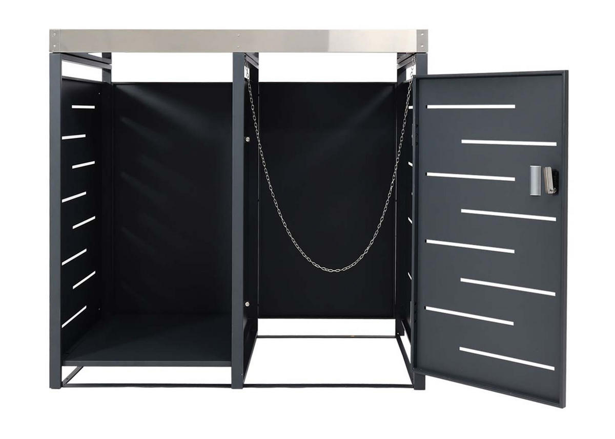 MÜLLTONNENBOX 1er mit Brennholzlager 125x130x80cm 1erweiterbar Metall 45kg Anthrazit - Anthrazit, Metall (130/125/80cm) - PROREGAL