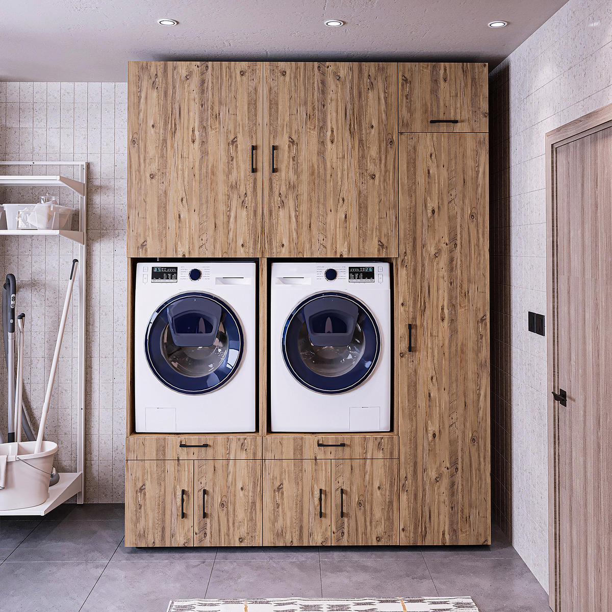 WASCHMASCHINENSCHRANK Serie 3 179cm Breit, 240cm Hoch - Eichefarben, Holzwerkstoff (179/240/67cm)