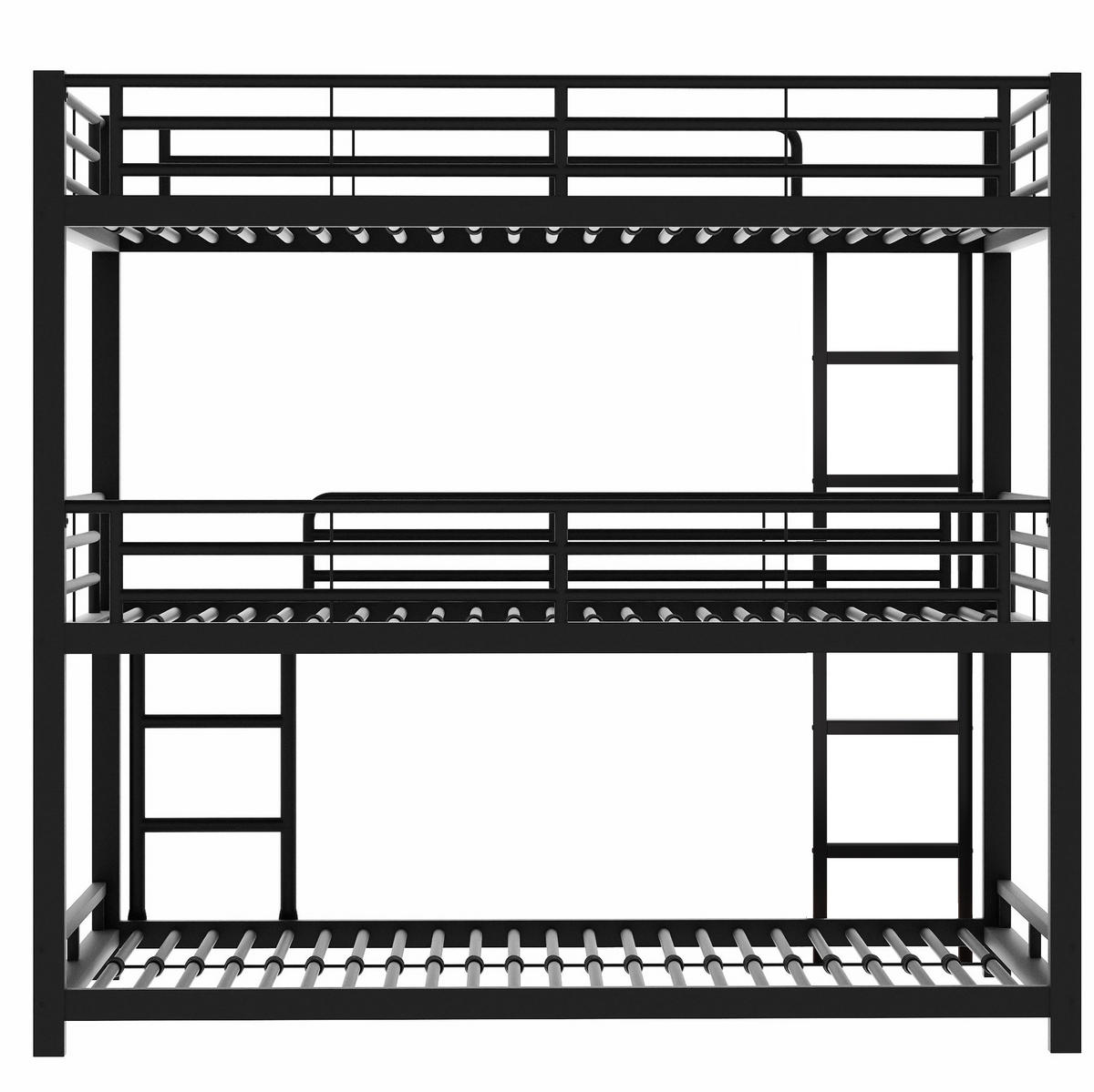 ETAGENBETT 90/200 cm aus Metall in Schwarz, Dreifachbett mit Leiter - Schwarz, Metall (90/200cm) - Flora Grace