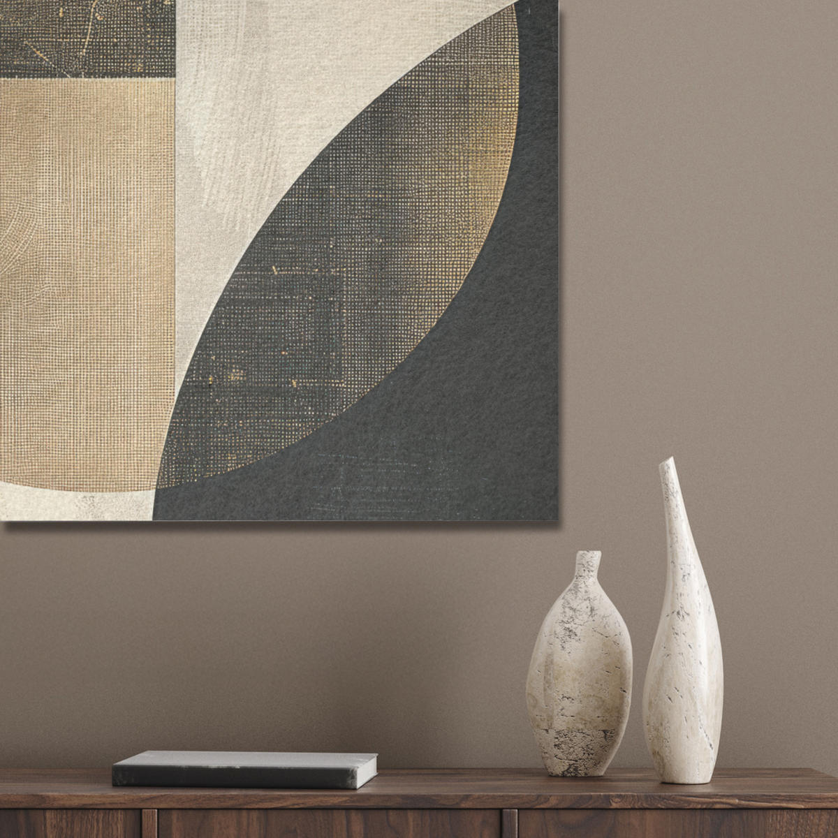 AKUSTIKPANEEL Abstrakt - Geometrische Formen - Schwarz - Gold 60x80 cm - Ecru, Textil (60/0.9/80cm) - MuchoWow